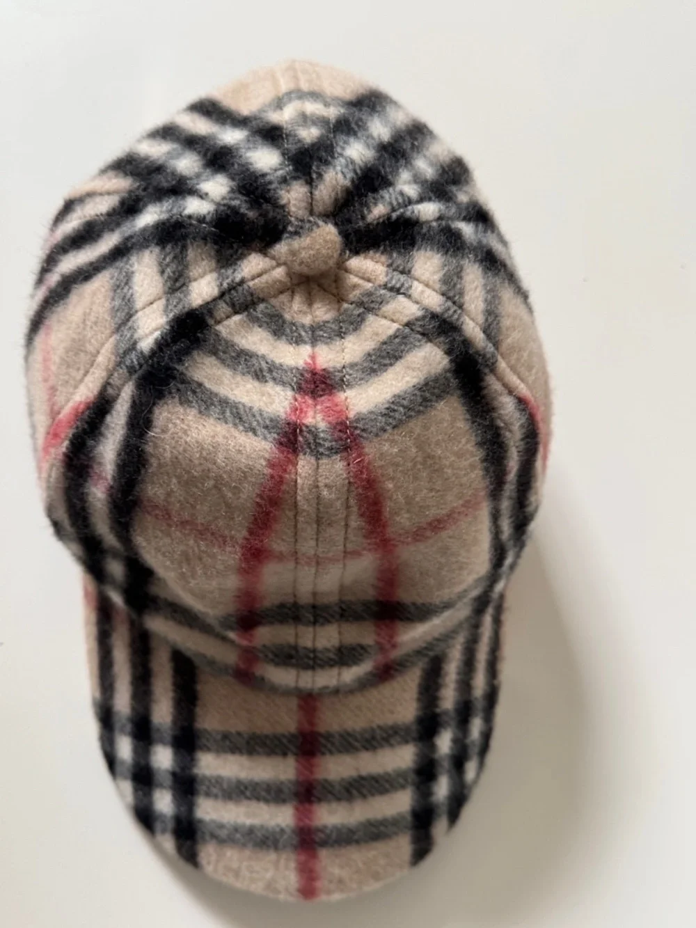 Burberry London 100% Cashmere Beige Plaid Cap with Black and Red Checks